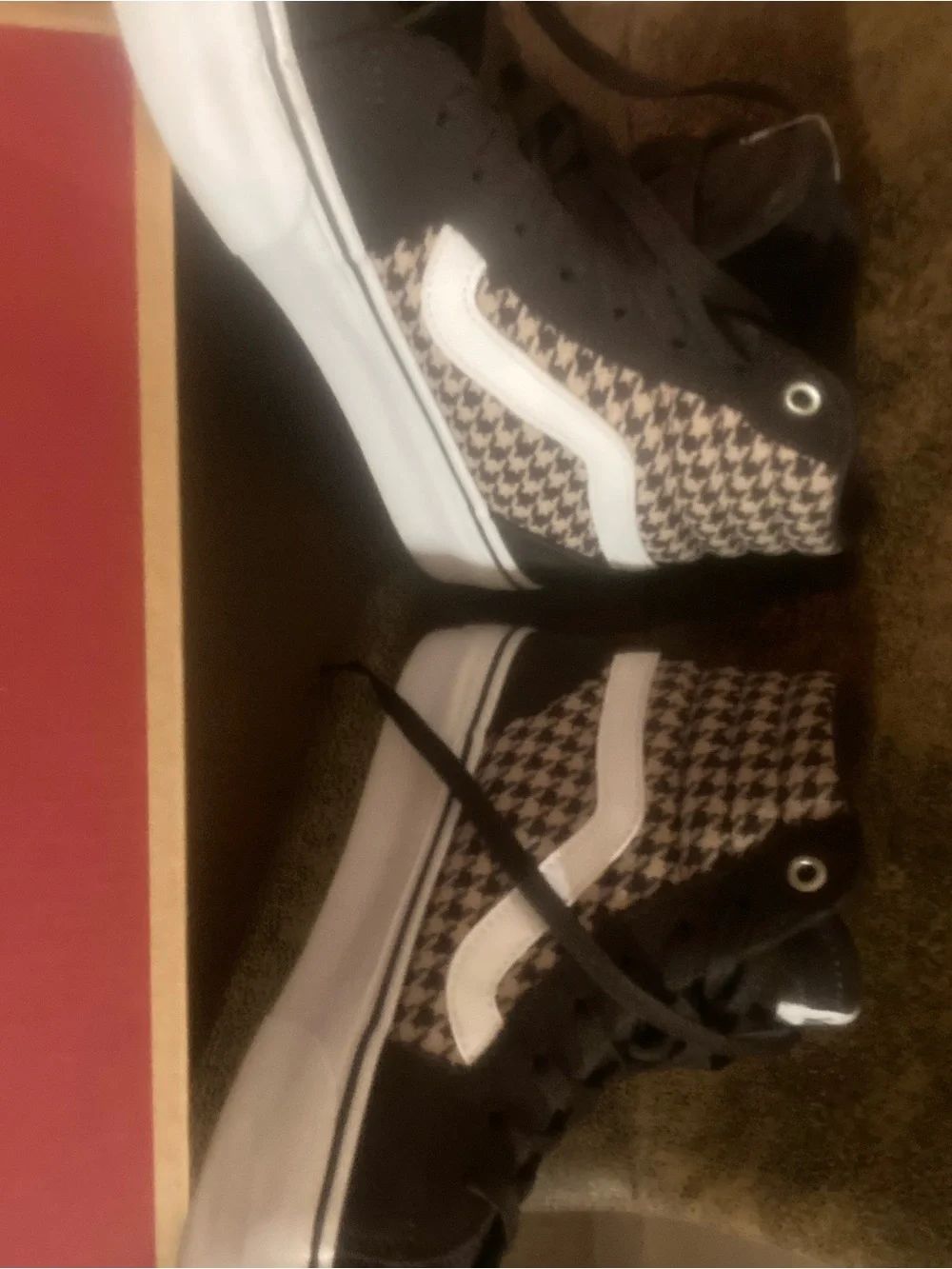 Vans Filmore Hi Platform Brown White High-Top Sneakers Houndstooth and Plaid